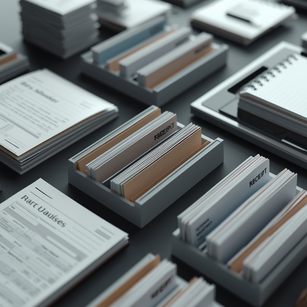 Neatly sorted receipts and vouchers in filing trays