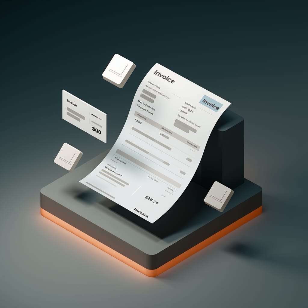 Isometric invoice on a pedestal with buttons and a receipt card