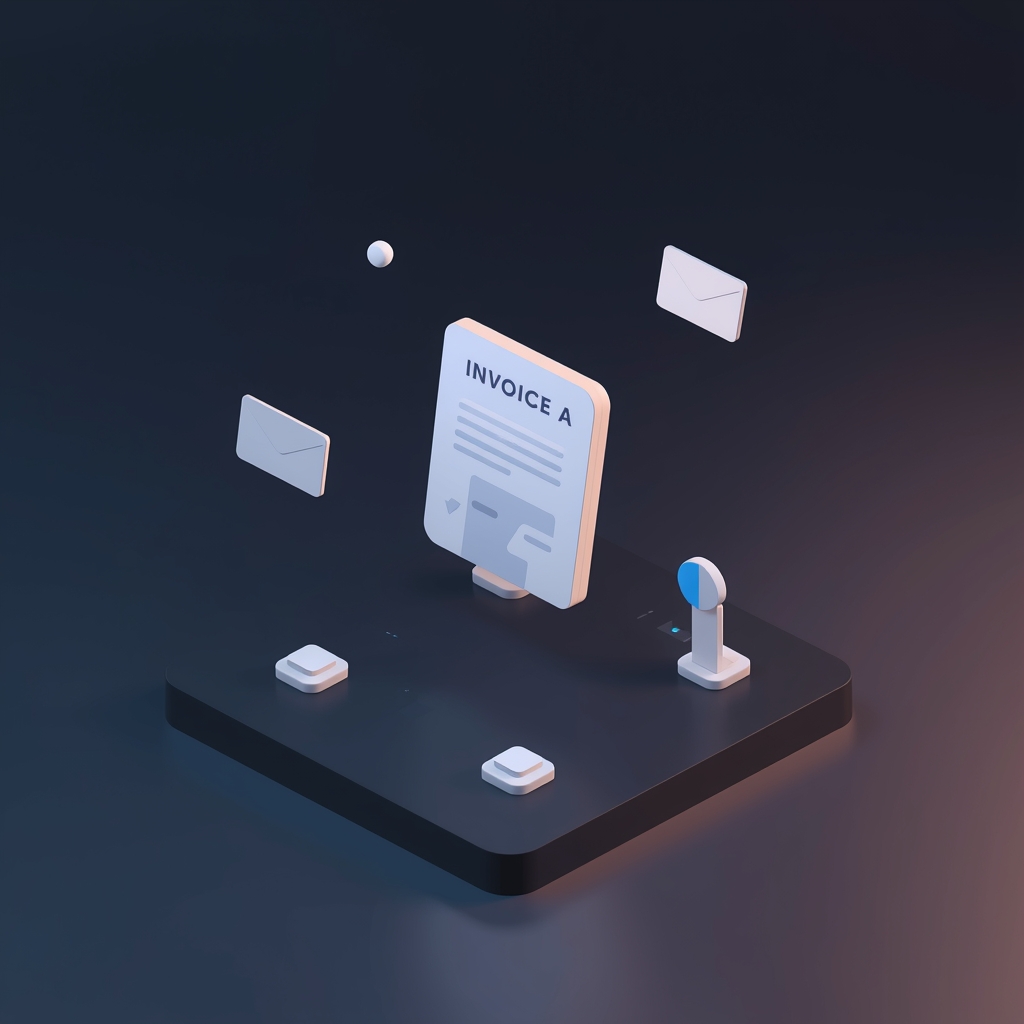Invoice A with envelopes and buttons on a pedestal