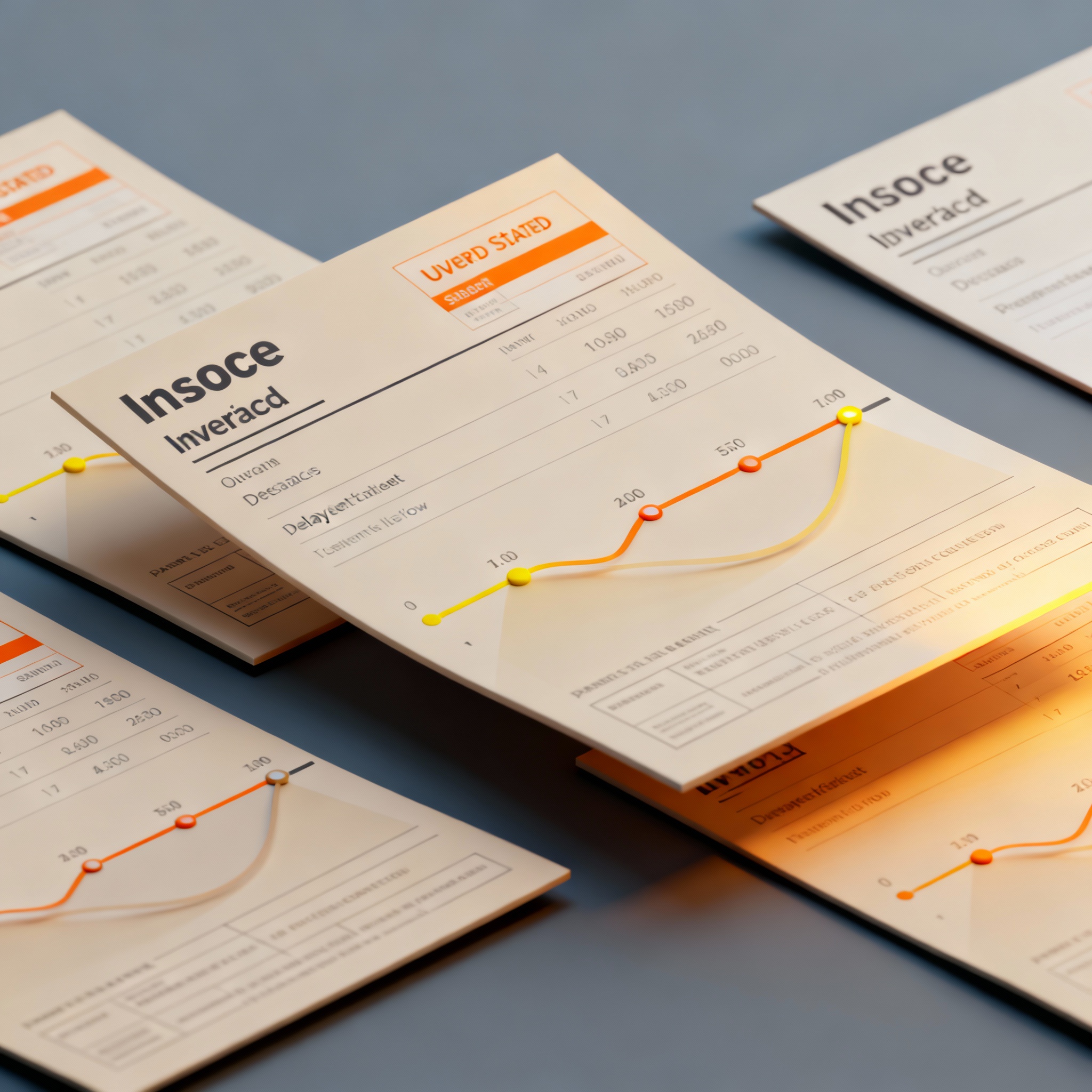 Several invoices with chart lines on a table, one highlighted
